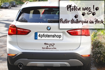 Aufkleber "Pfoten weg! Pastor Mallorquin im Heck"