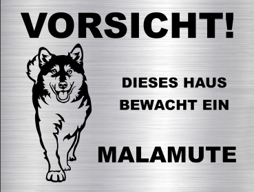 Hundewarnschild in edler, gebürsteter Edelstahloptik - Alaskan Malamute