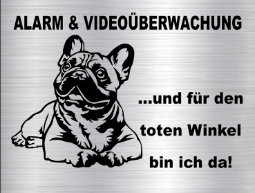 Hundewarnschild in edler, gebürsteter Edelstahloptik - Französische Bulldogge