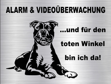 Hundewarnschild in edler, gebürsteter Edelstahloptik - American Staffordshire Terrier