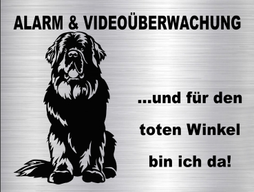 Hundewarnschild in edler, gebürsteter Edelstahloptik - Neufundländer