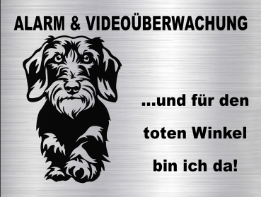 Hundewarnschild in edler, gebürsteter Edelstahloptik - Dackel