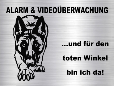 Hundewarnschild in edler, gebürsteter Edelstahloptik - Malinois