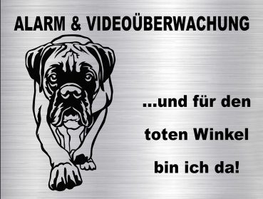 Hundewarnschild in edler, gebürsteter Edelstahloptik - Boxer