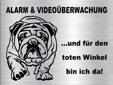 Hundewarnschild in edler, gebürsteter Edelstahloptik - Englische Bulldogge