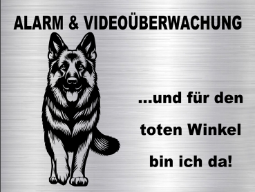 Hundewarnschild in edler, gebürsteter Edelstahloptik - Deutscher Schäferhund