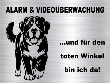 Hundewarnschild in edler, gebürsteter Edelstahloptik - Großer Schweizer Sennenhund