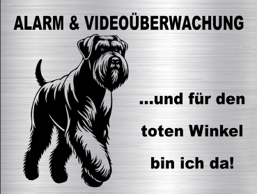 Hundewarnschild in edler, gebürsteter Edelstahloptik - Riesenschnauzer