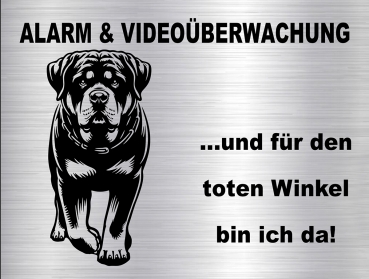 Hundewarnschild in edler, gebürsteter Edelstahloptik - Rottweiler