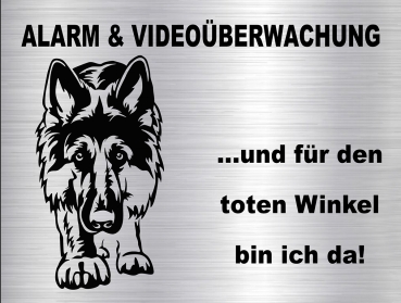 Hundewarnschild in edler, gebürsteter Edelstahloptik - Deutscher Schäferhund