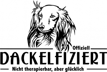 Aufkleber Dackel (Langhaardackel) "Dackelfiziert"