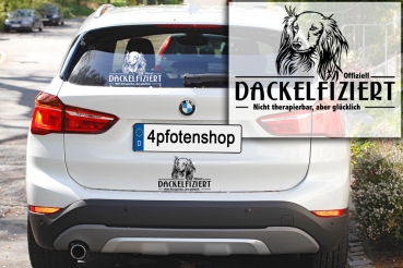 Aufkleber Dackel (Langhaardackel) "Dackelfiziert"