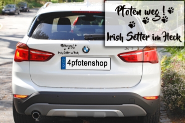 Preview: Aufkleber "Pfoten weg! Irish Setter im Heck"