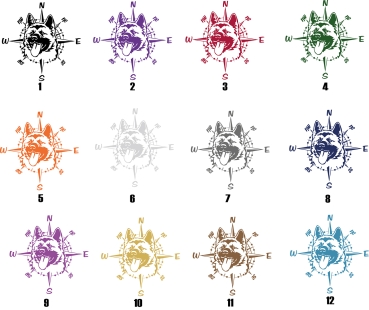 Aufkleber "American Akita" Kopf mit Windrose/Kompass
