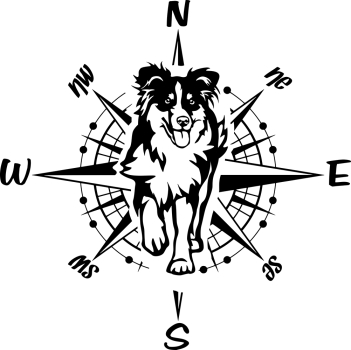 Aufkleber "Australian Shepherd" mit Windrose/Kompass