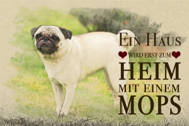 Nostalgieschild - Hundeschild im Retrostil Motiv: Mops #2