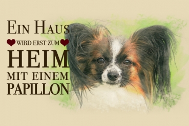 Nostalgieschild - Hundeschild im Retrostil Motiv: Papillon #1