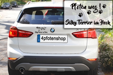 Preview: Aufkleber "Pfoten weg! Silky Terrier im Heck“