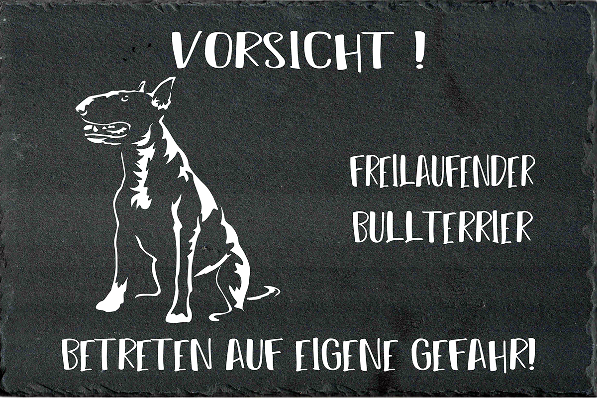 Schild Schiefertafel Bullterrier Bull Terrier Warnung Türschild Schieferschild ✔ 