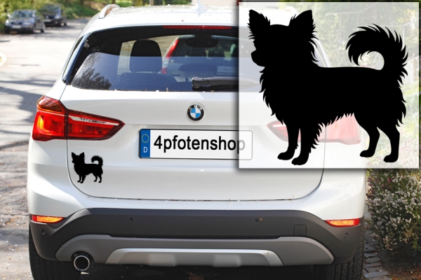 Autoaufkleber Chihuahua (Langhaar) stehend Silhouette