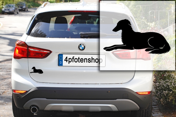 Autoaufkleber Silken Windsprite (Langhaarwhippet) liegend Silhouette