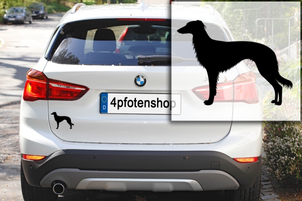 Autoaufkleber Silken Windsprite (Langhaarwhippet) stehend Silhouette