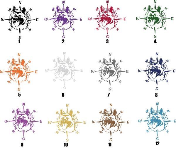Aufkleber "American Akita" Kopf mit Windrose/Kompass