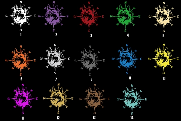 Aufkleber "American Akita" Kopf mit Windrose/Kompass