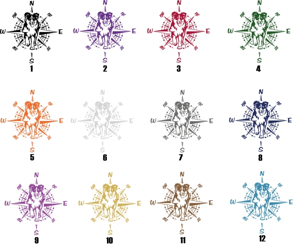 Aufkleber "Australian Shepherd" mit Windrose/Kompass