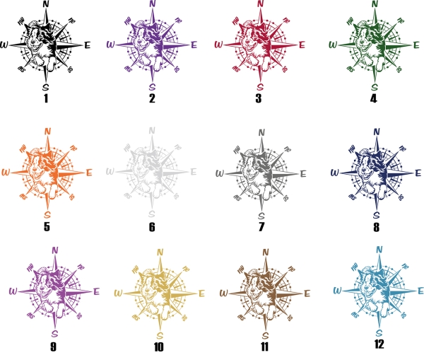 Aufkleber "Border Collie" mit Windrose/Kompass