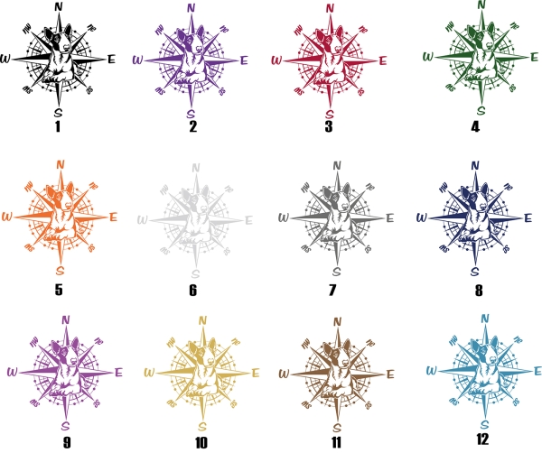 Aufkleber "Bullterrier" Kopf mit Windrose/Kompass