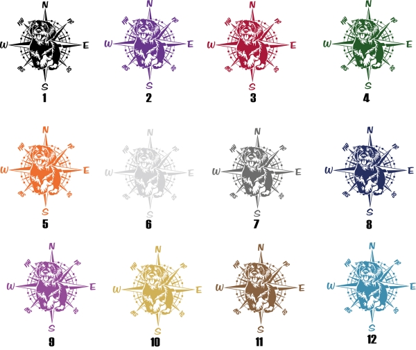 Aufkleber "Dackel - Rauhaardackel" mit Windrose/Kompass